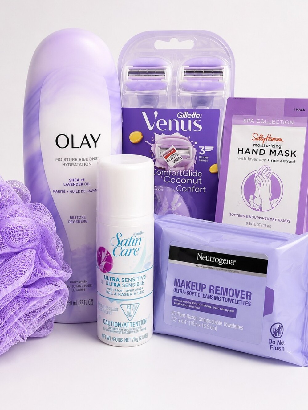 Lavender Self Care Care Package Olay Venus Satin Care Neutrogena + More